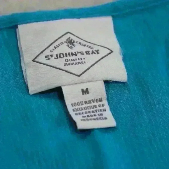 ST. JOHN'S BAY Blue Floaty Crepe Sleeveless Long A-Line Tank Top Women Medium - Picture 4 of 8